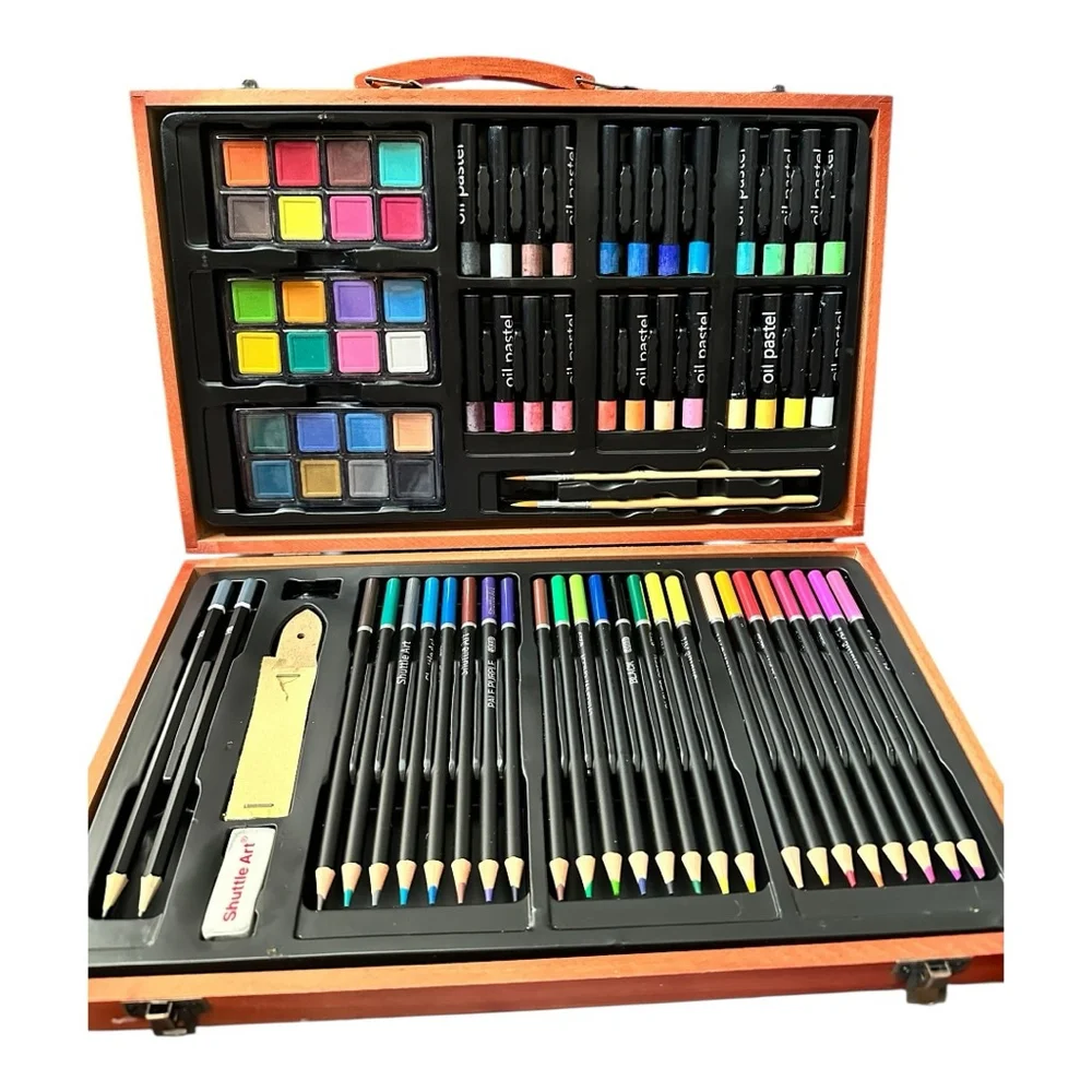 Shuttle Art Deluxe Wooden Art Set 80 Piece Artist Kit Colored Pencils